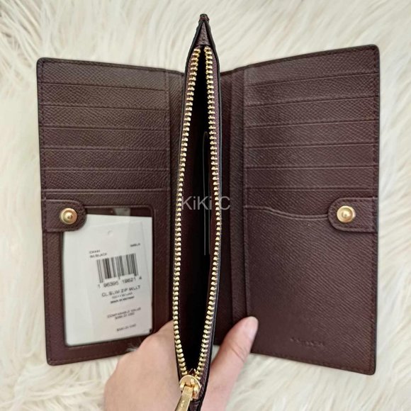 Coach Slim Zip Wallet Gold/Black CK444 - Picture 5 of 8